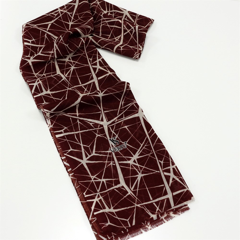 Vertu Geometrik Baskılı Şal - 61 Bordo