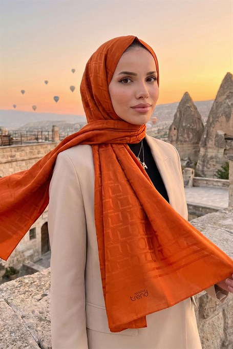 Armine Zincir Desen, Pamuk Jakarlı, Diamond Şal - DIA6-4820 - Turuncu