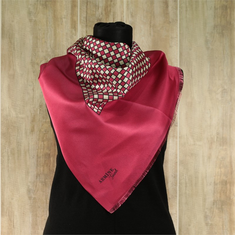 Armine Trend Dijital Baskılı Tafta Eşarp - Geometrik Kare Desen - 2170 B5 - Fuşya Pembe