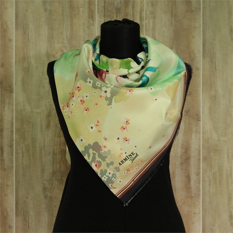 Armine Trend Dijital Baskılı Tafta Eşarp - 2293-B7 - Çiçekli Desen, Yeşil, Çok Renkli