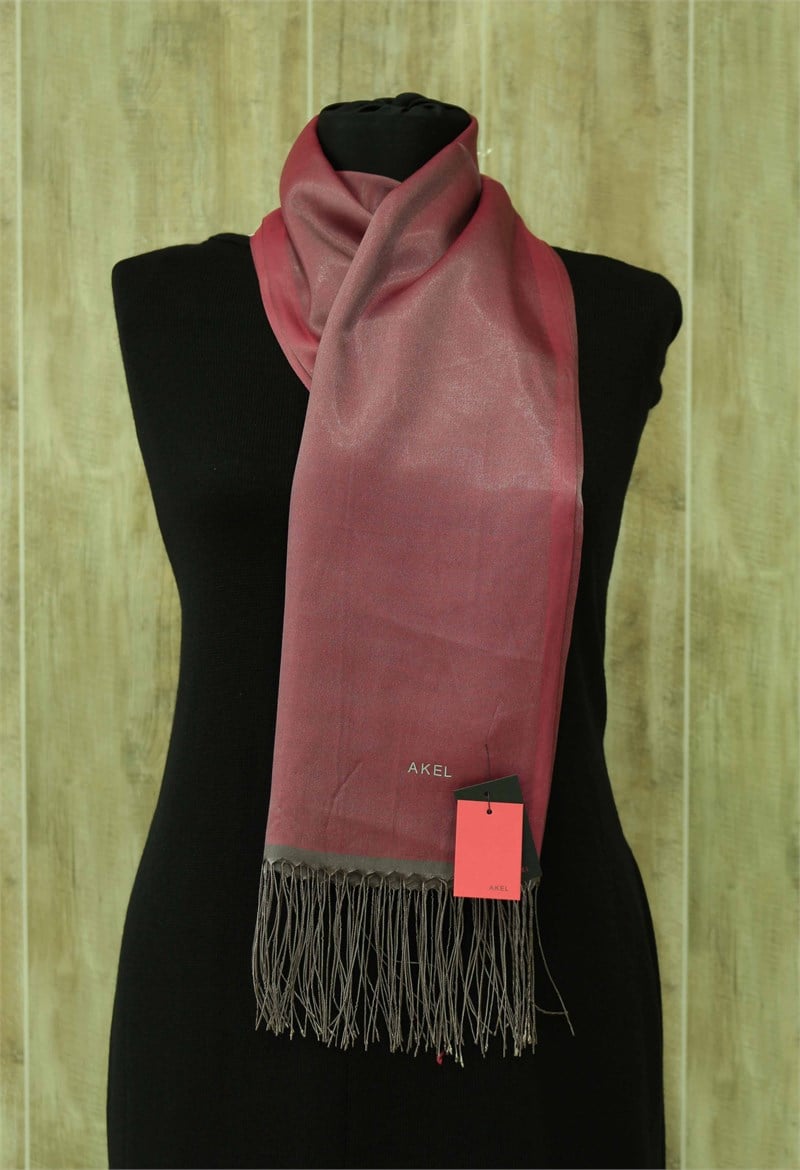 Akel Poly/Viskon Saçaklı Şal - Gülkurusu-Gri - 28