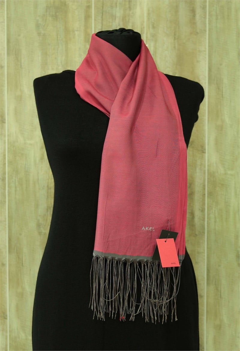 Akel Poly/Viskon Saçaklı Şal - Pembe-Gri - 29