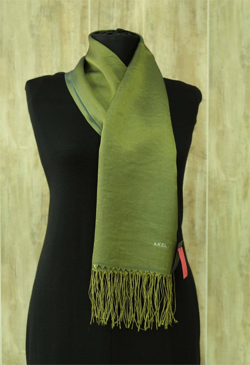 Akel Poly/Viskon Saçaklı Şal - Zeytin - 14