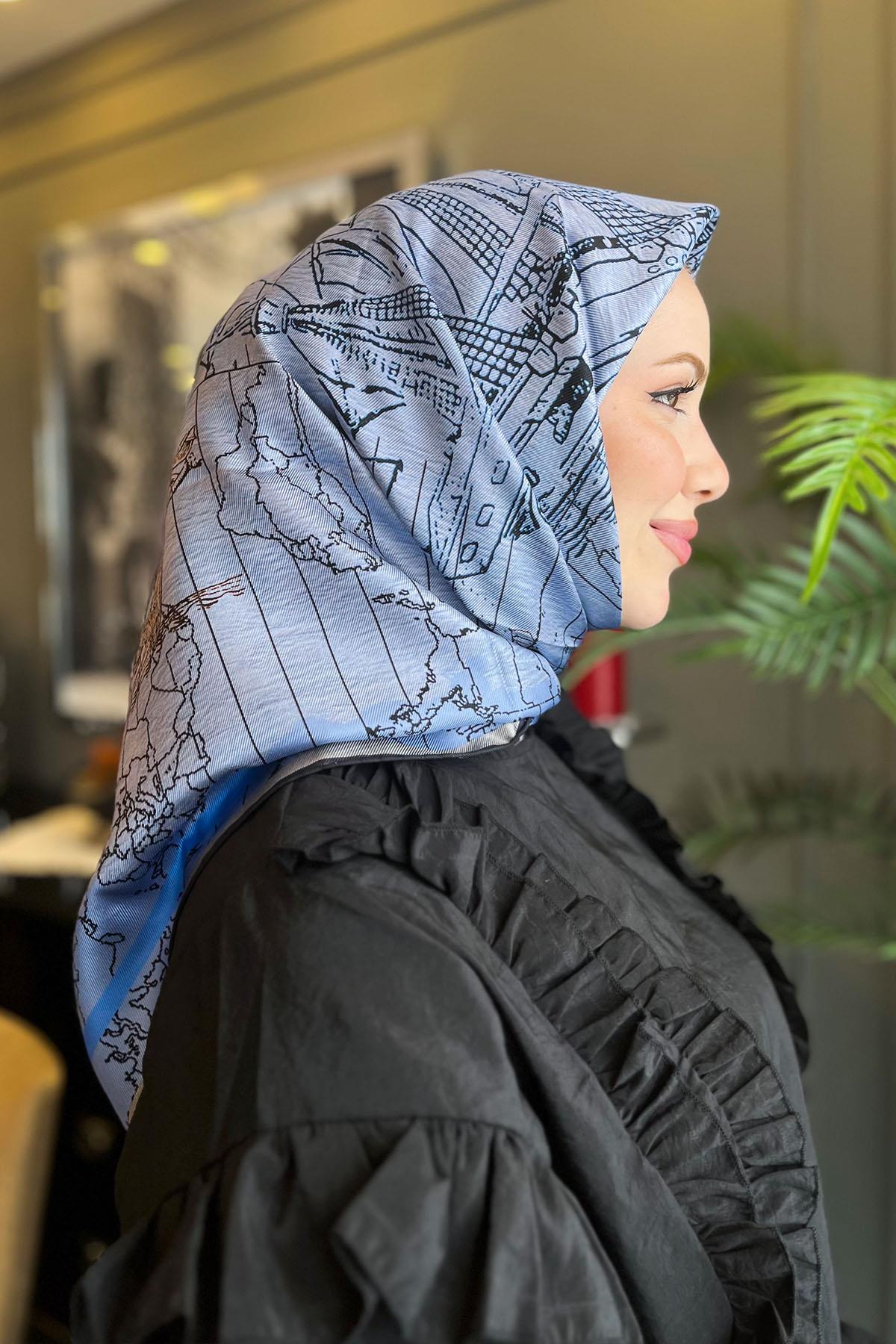 Aker Bosphorus Serisi, Çift Taraflı İpek Eşarp - 8812712-911 - Tivil