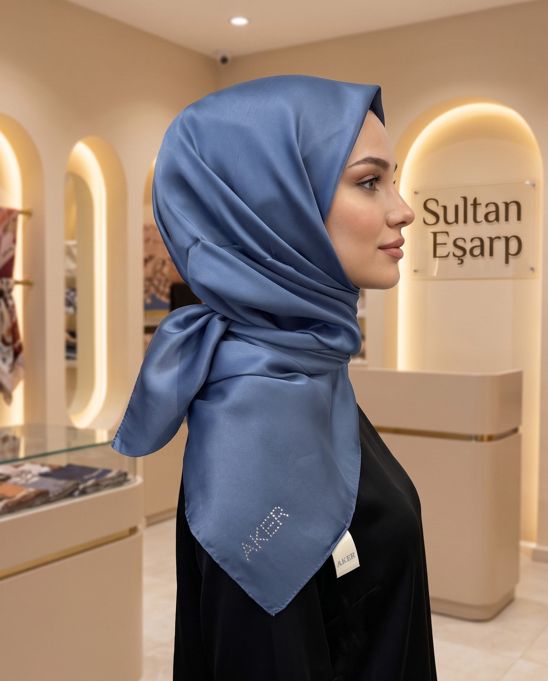 Aker Kristal Eşarp - Düz Renk - Taş İşleme Logolu - 926