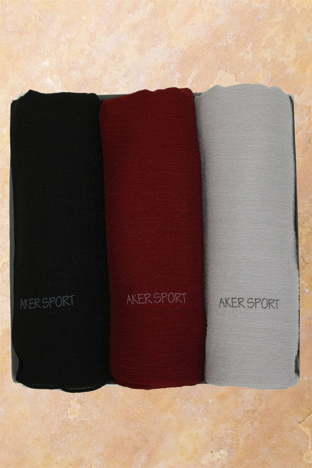 Aker Sport Bürümcük Tül Şal - 3'lü Set - Siyah, Bordo, Gri