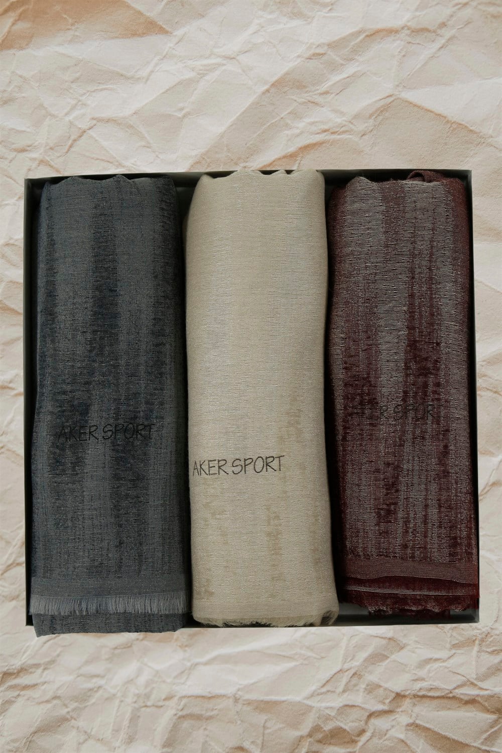 Aker Sport Modal Deniz Şal - 3'lü Set - Gri, Krem, Bordo