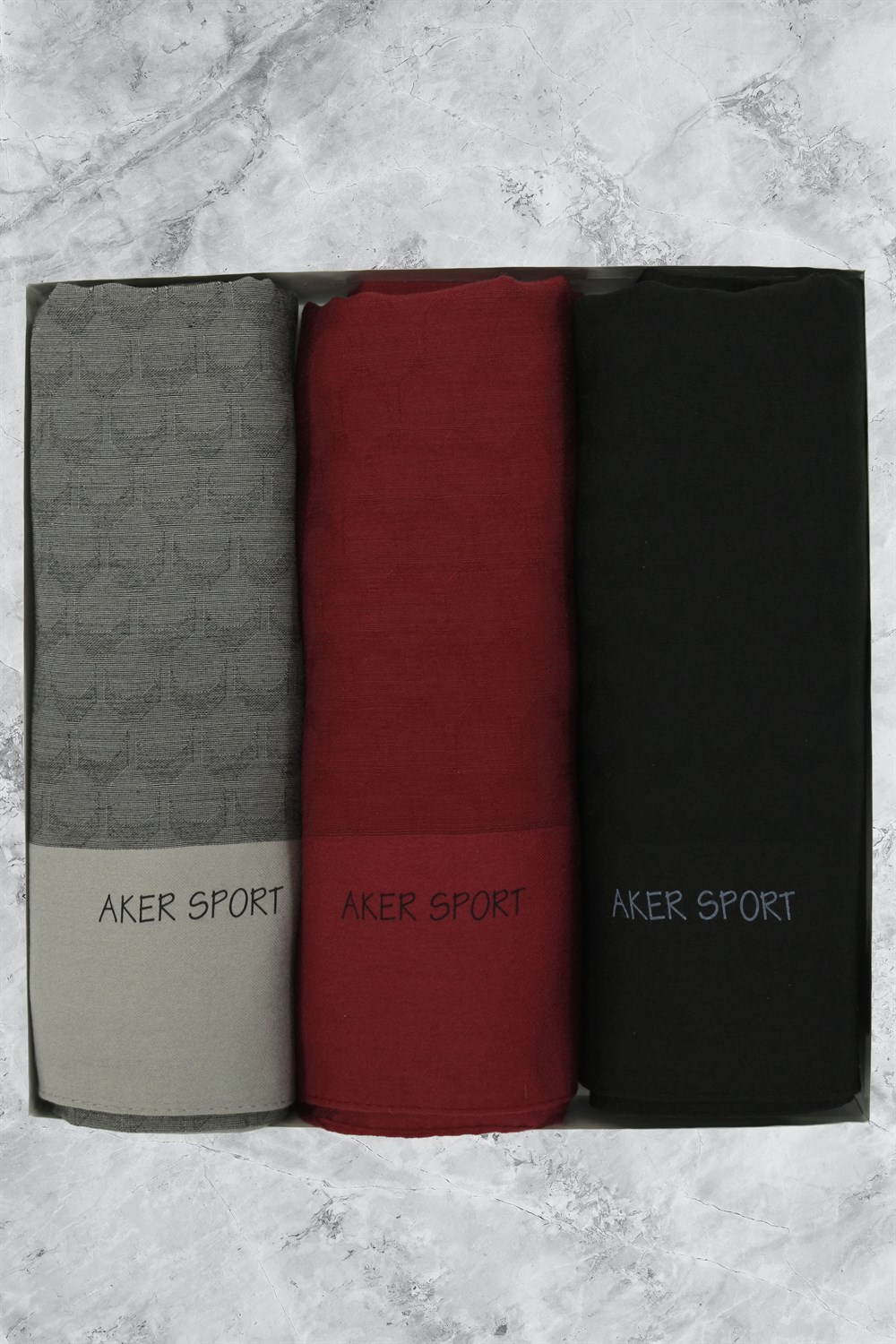 Aker Sport Monogram Moon Şal - 3'lü Set - Gri, Kırmızı, Siyah
