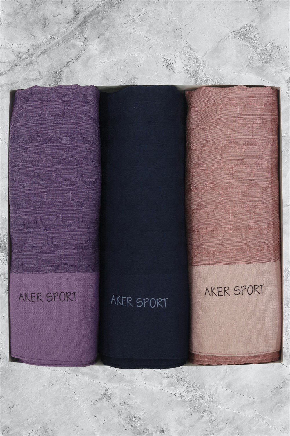 Aker Sport Monogram Moon Şal - 3'lü Set - Mor, Laci, Pembe