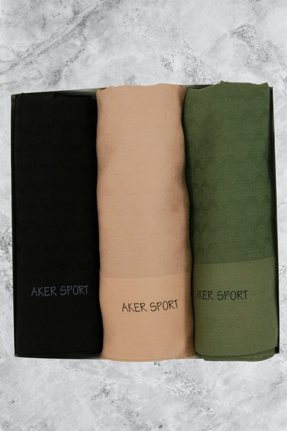 Aker Sport Monogram Moon Şal - 3'lü Set - Siyah, Kahve, Yeşil