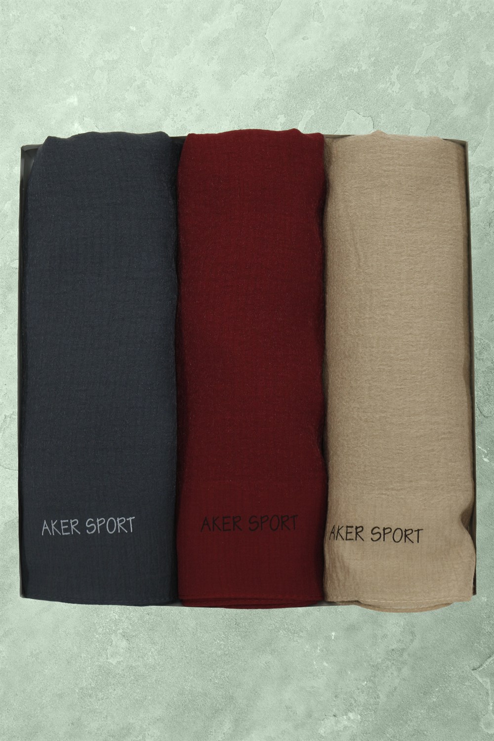 Aker Sport Mozaik Crush Şal - 3'lü Set - Bordo, Antrasit, Sütlü Kahve
