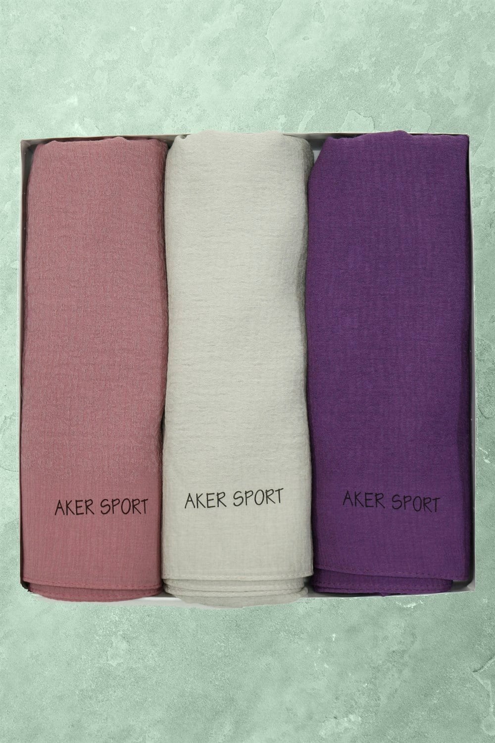 Aker Sport Mozaik Crush Şal - 3'lü Set - Gri, Pembe, Mor