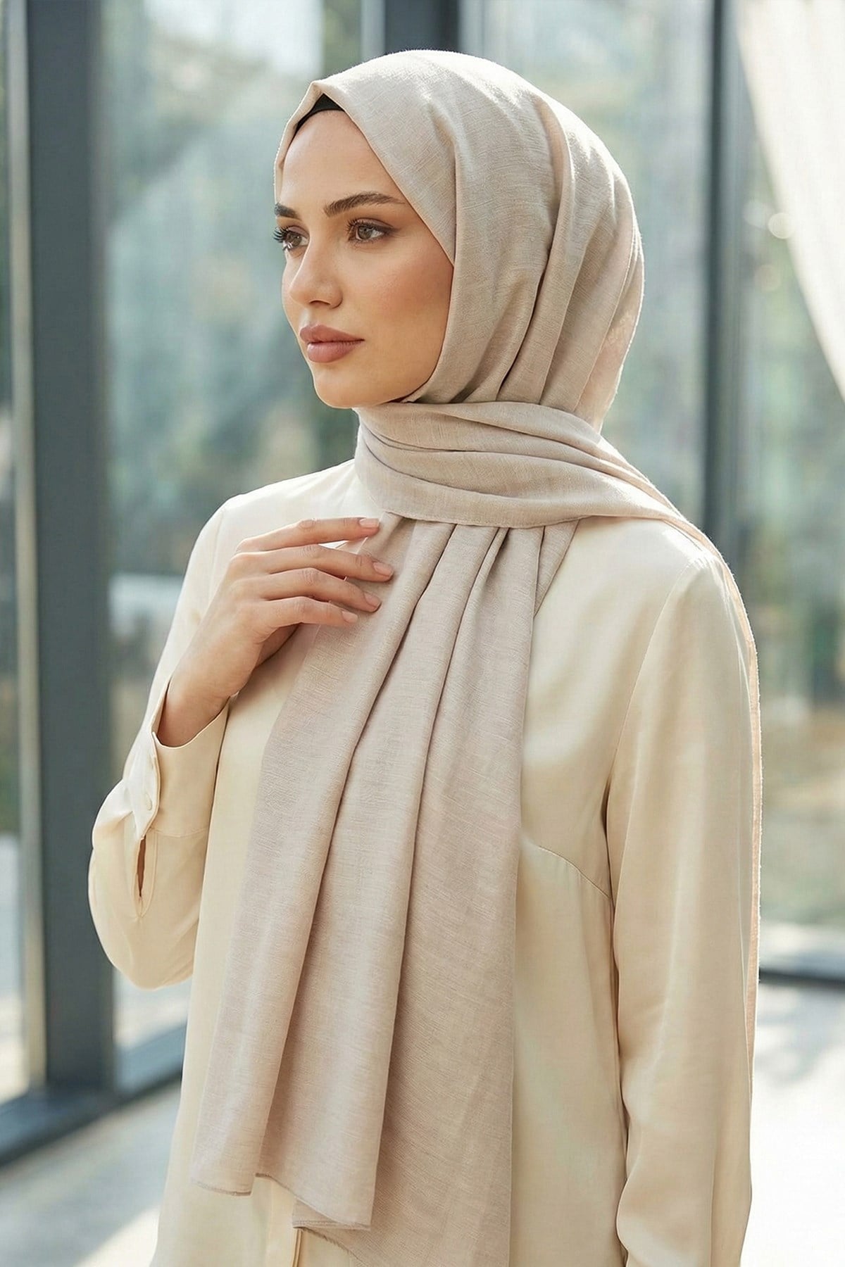Armine Düz Renk, Pamuklu Seher Şal - 24014 - Taş Rengi