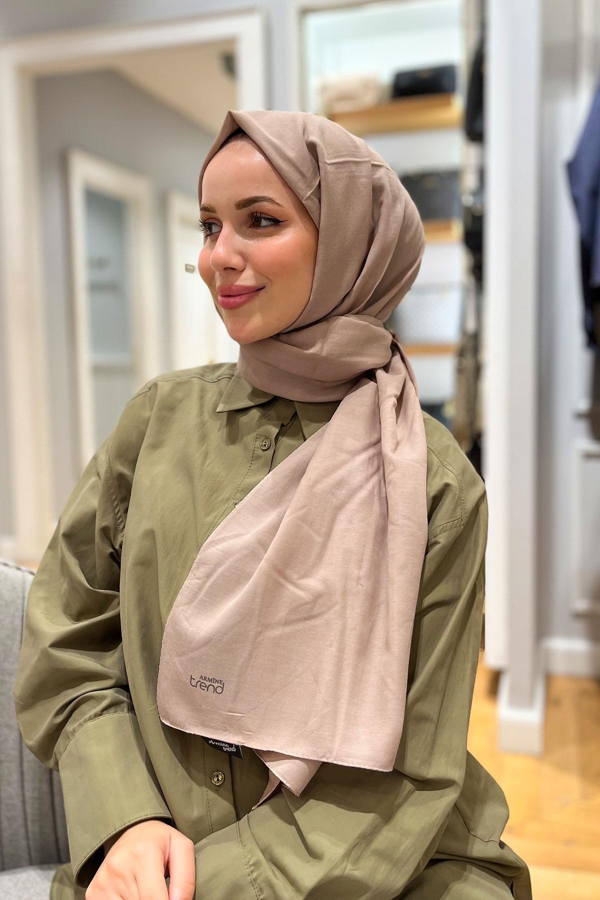 Armine Düz Renk, Pamuklu Seher Şal - 24030 - Sütlü Kahve