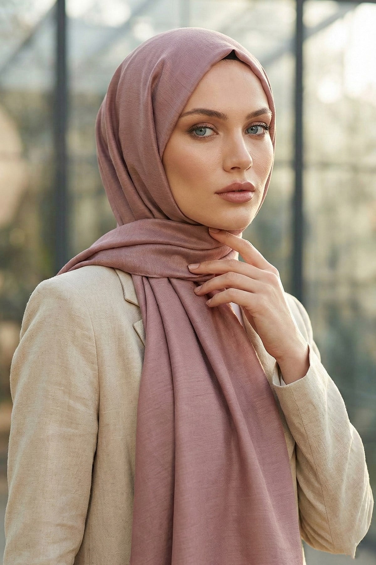 Armine Düz Renk, Pamuklu Seher Şal - 24050 - Gül Kurusu