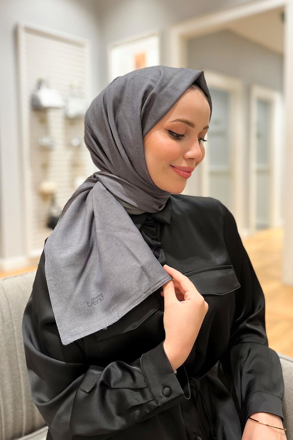 Armine Düz Renk, Pamuklu Seher Şal - 24070 - Füme