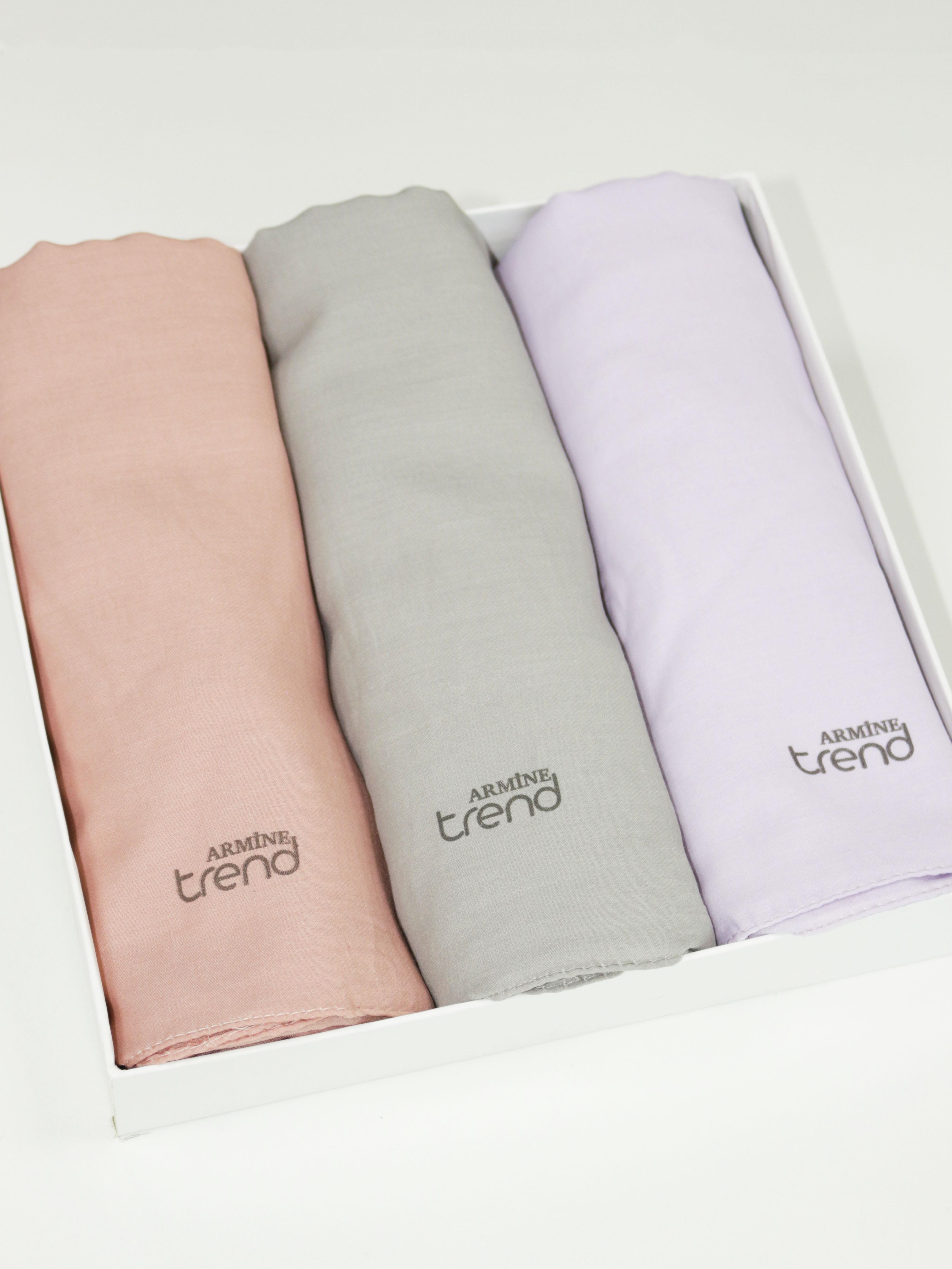 Armine Düz Renk, Pamuklu Seher Şal - 3'lü Set