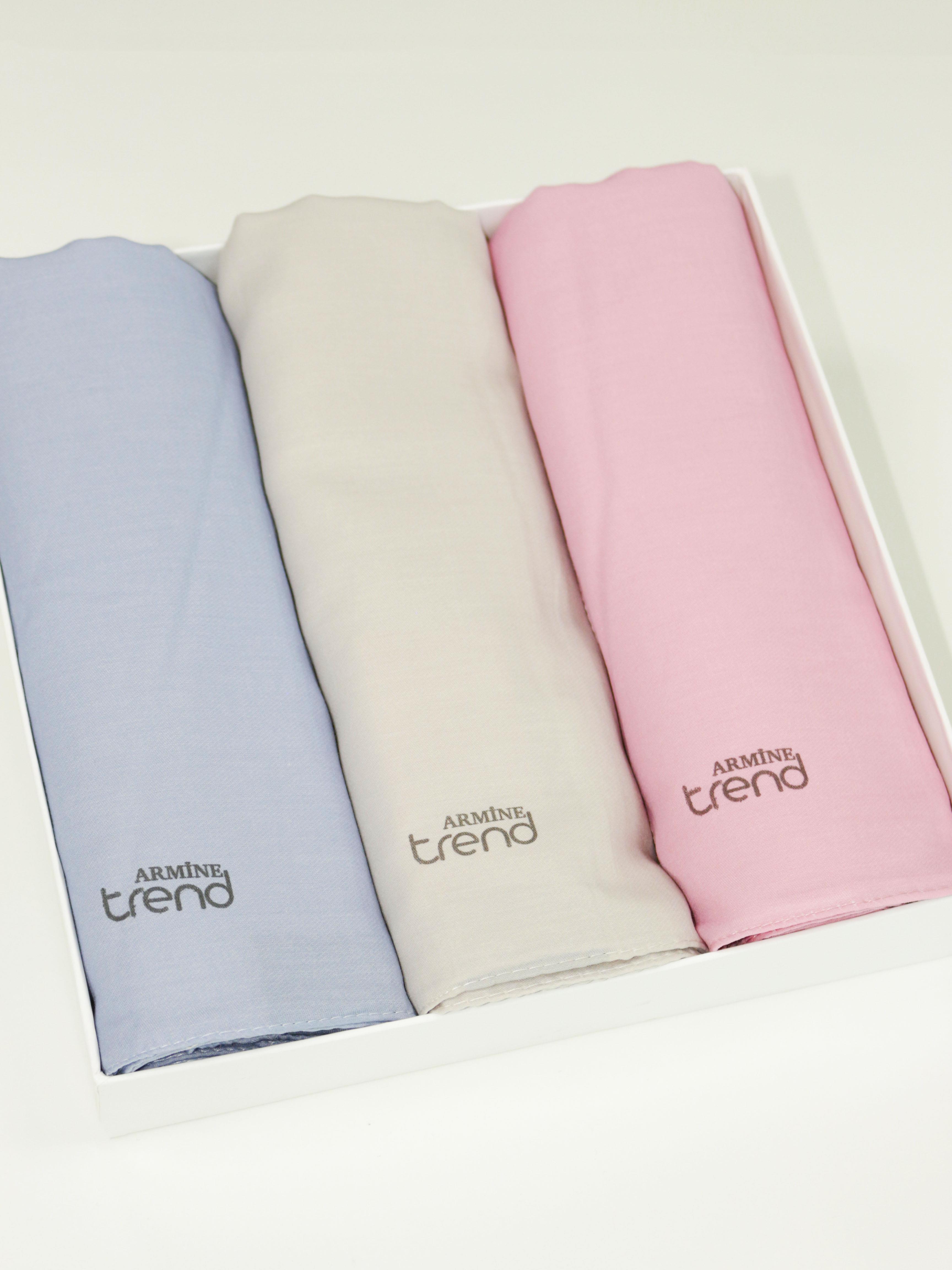 Armine Düz Renk, Pamuklu Seher Şal - 3'lü Set