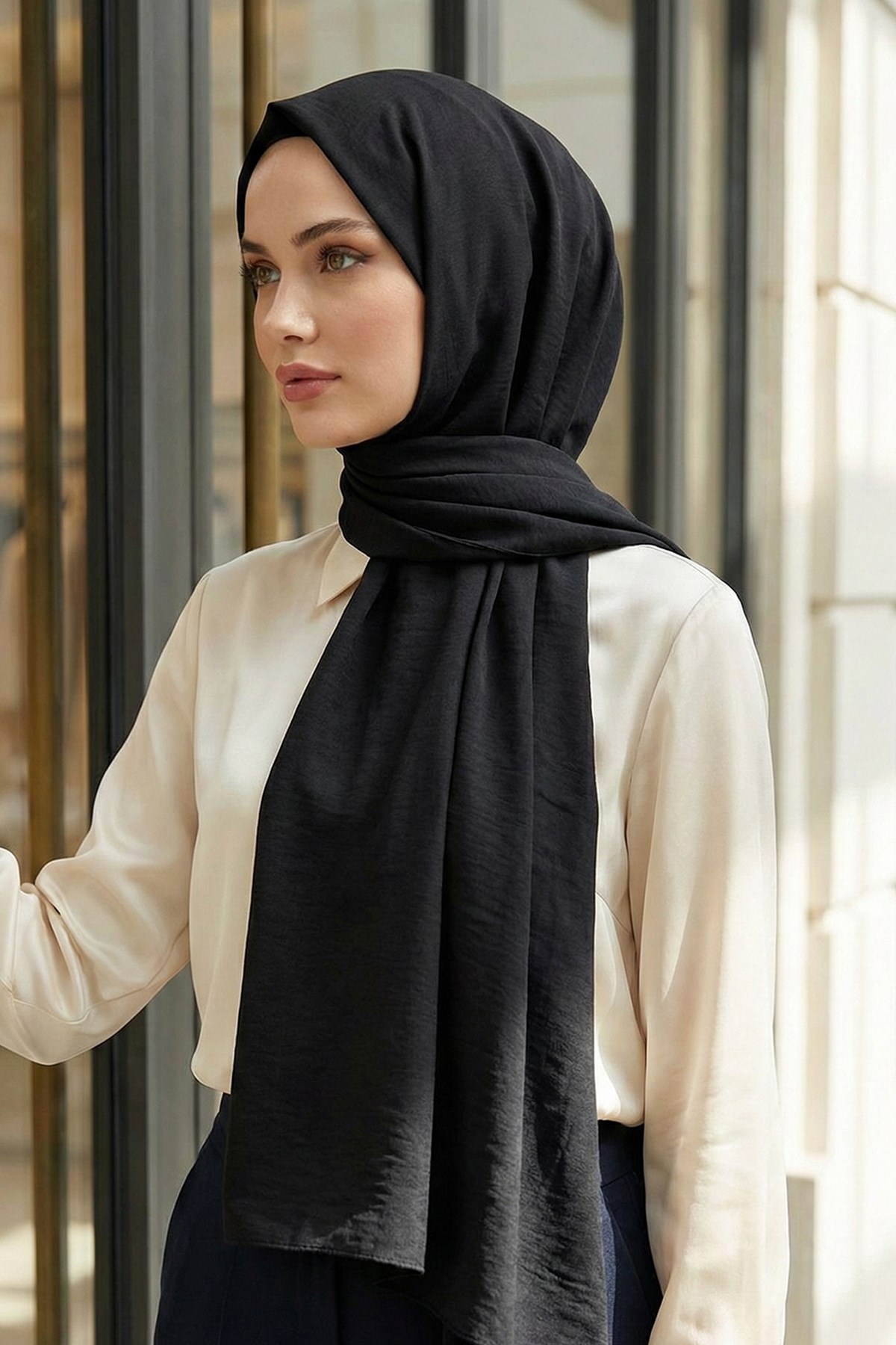 Armine Düz Renk, Pamuklu Seher Şal - 65 - Siyah