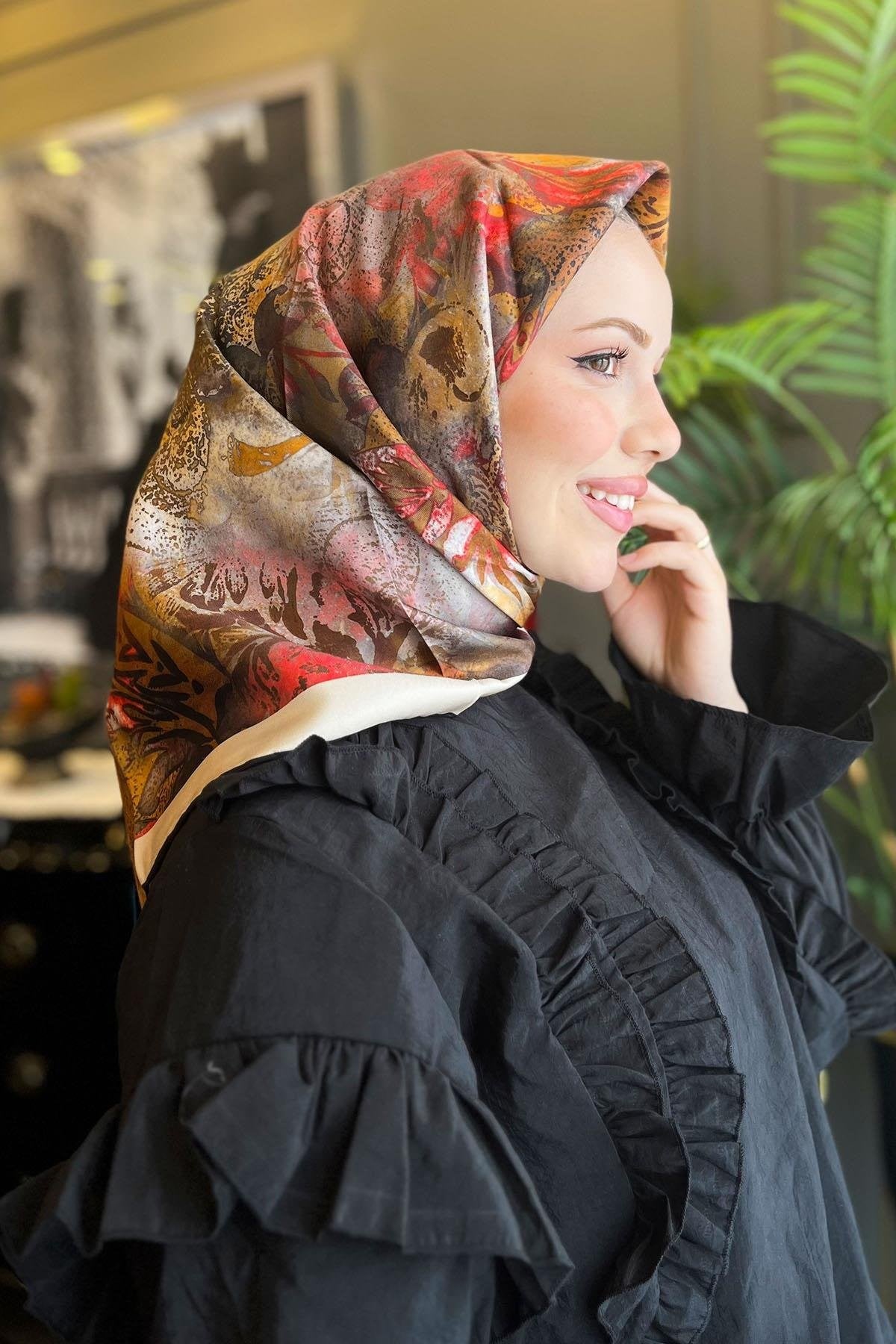 Armine Hafif Defolu İpek Eşarp - 9041D-07 - Tivil - C894