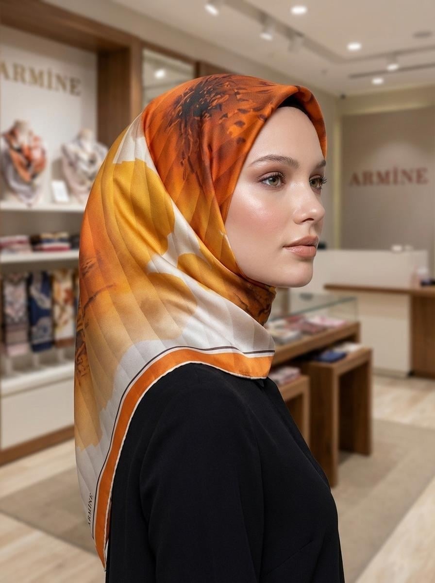 Armine Hafif Defolu İpek Eşarp - 9100D-31 - Tivil - C402