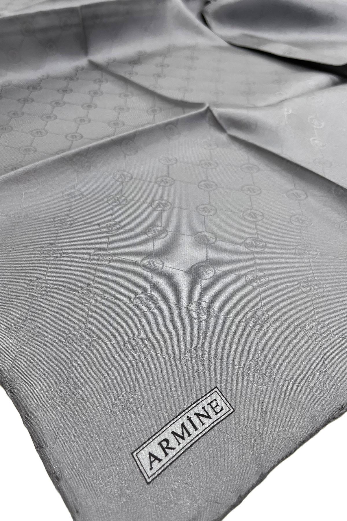 Armine Jakarlı İpek Eşarp - Monogram Desen - 245361 - Füme