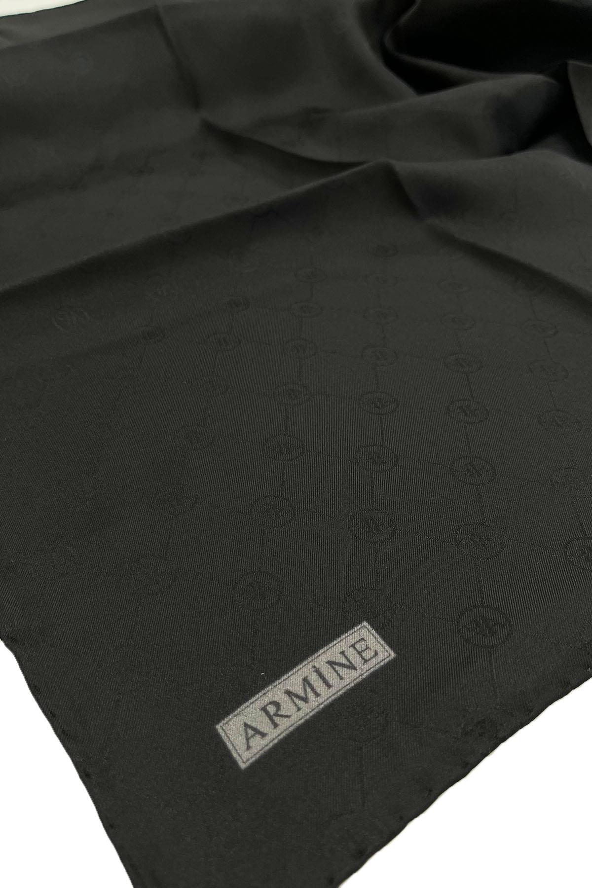 Armine Jakarlı İpek Eşarp - Monogram Desen - 01 - Siyah