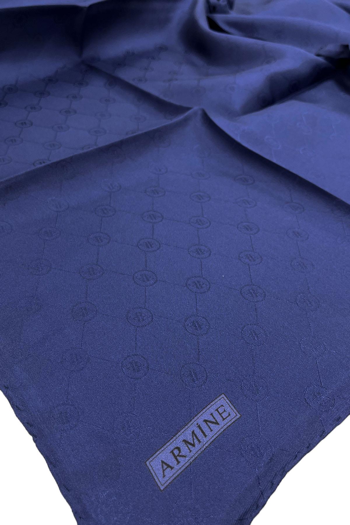 Armine Jakarlı İpek Eşarp - Monogram Desen - 193921 - Lacivert