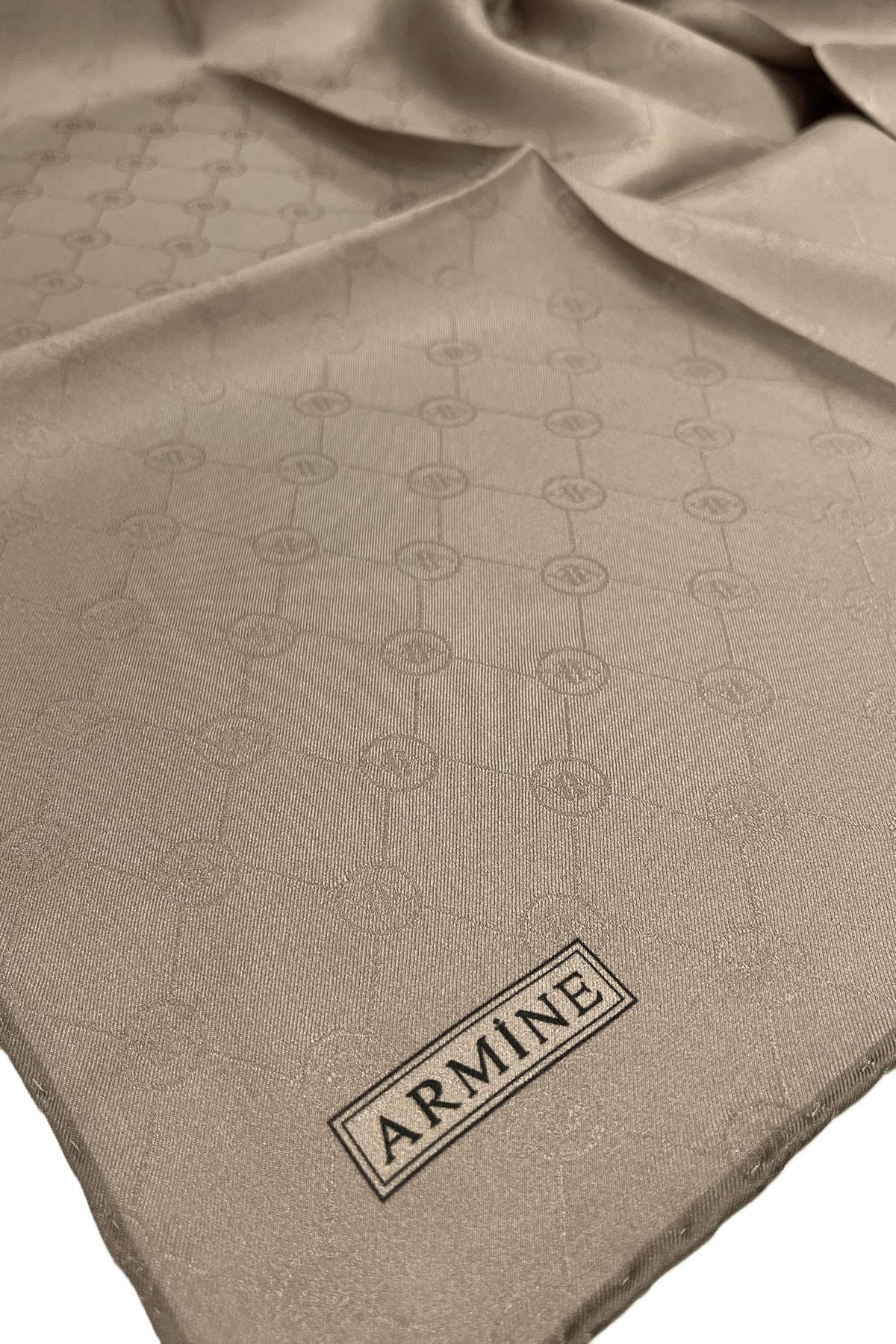 Armine Jakarlı İpek Eşarp - Monogram Desen - 235355 - Vizon