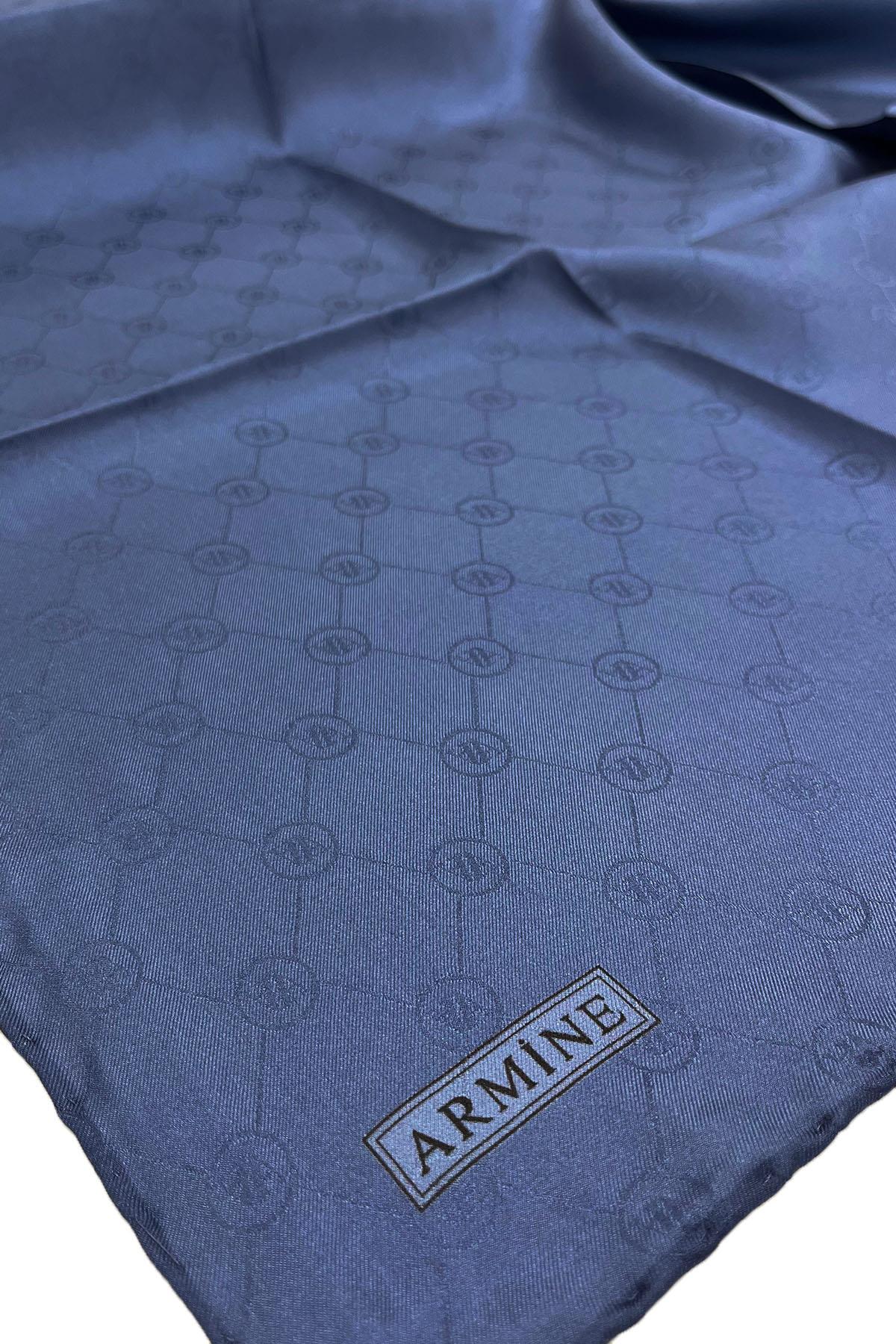 Armine Jakarlı İpek Eşarp - Monogram Desen - 193935 - Mavi