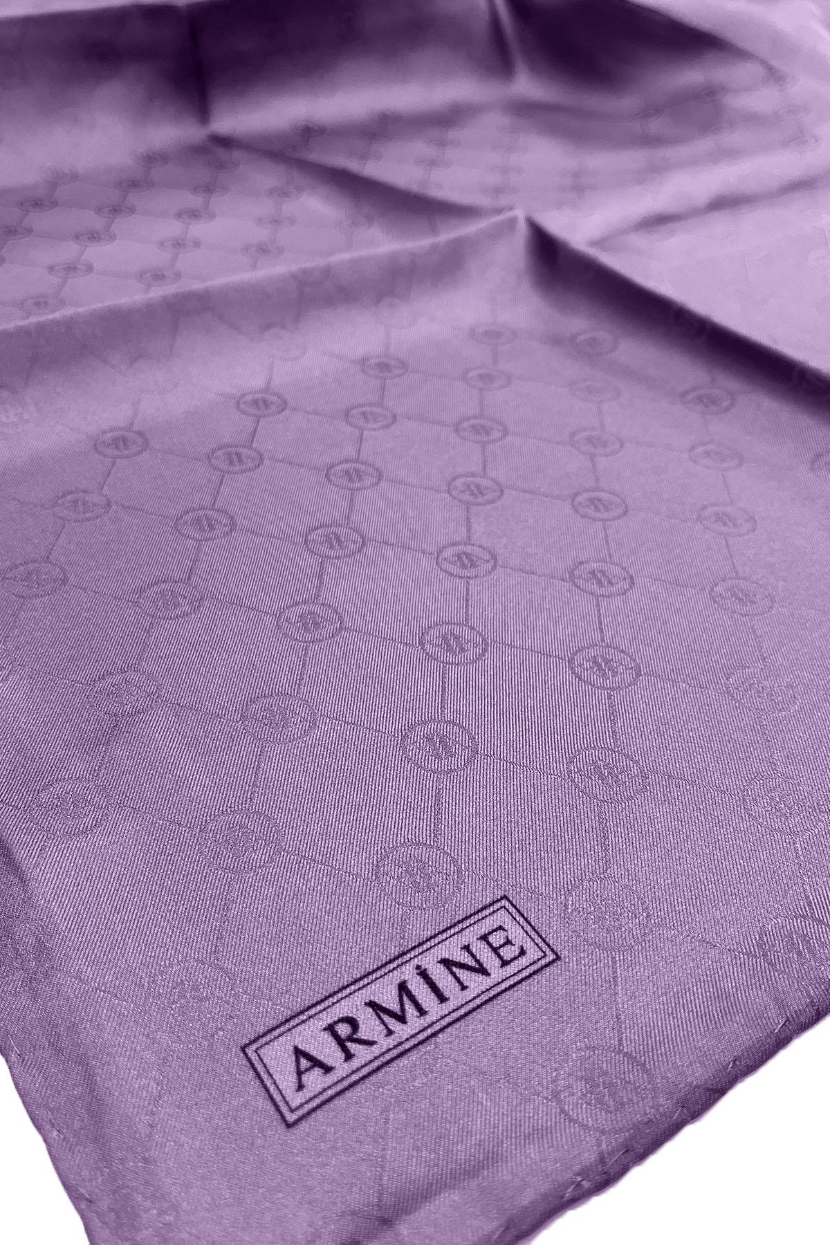 Armine Jakarlı İpek Eşarp - Monogram Desen - 245356 - Mor