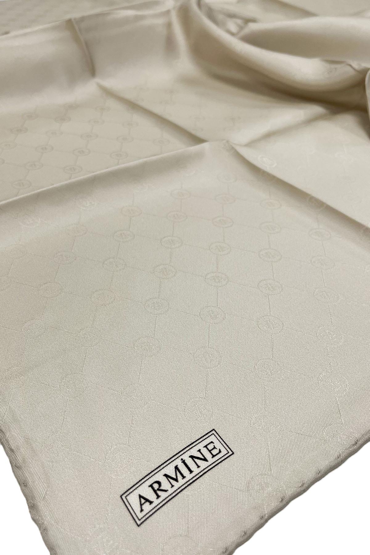 Armine Jakarlı İpek Eşarp - Monogram Desen - 135304 - Kum Beji