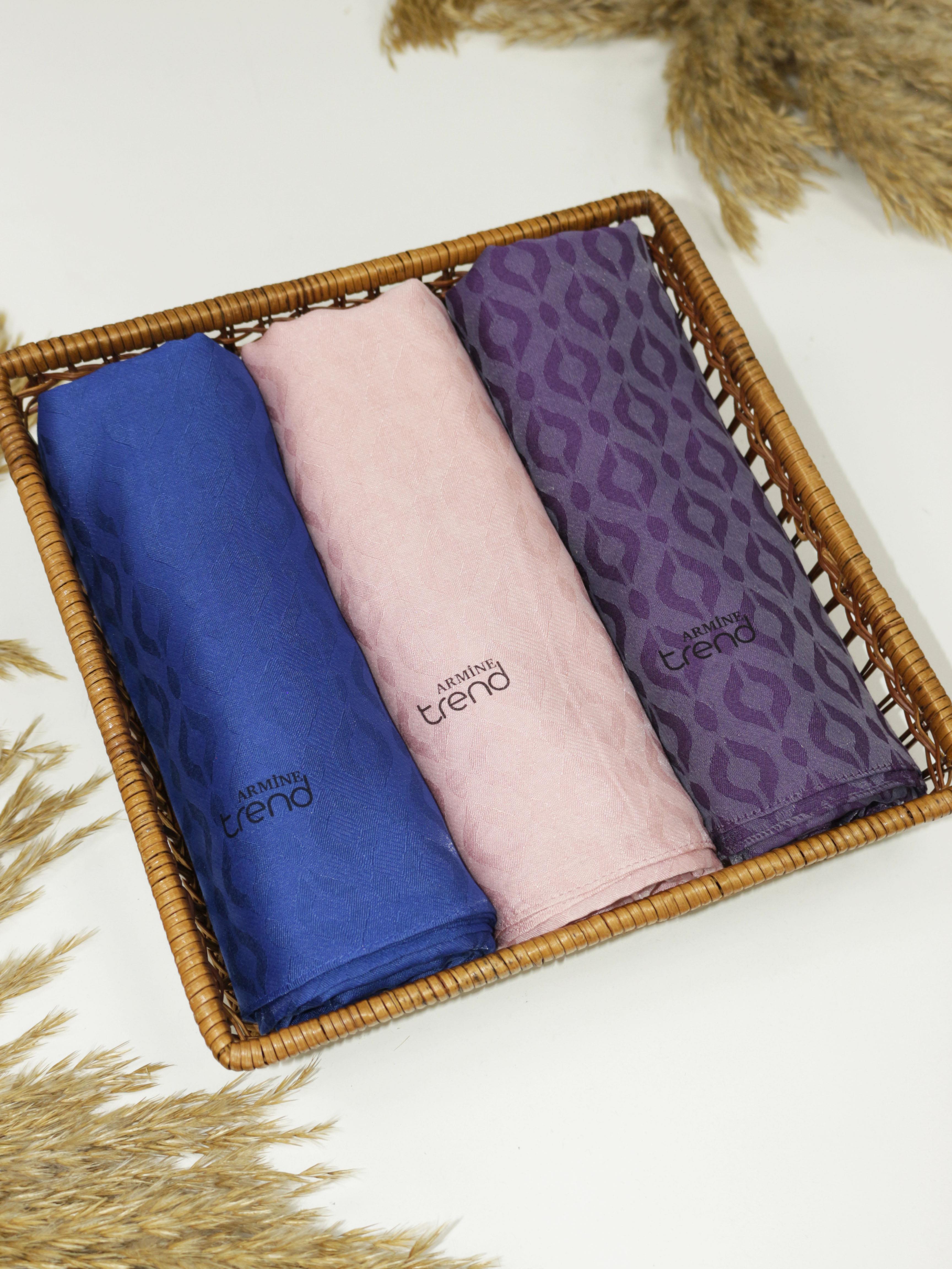 Armine Lia Pamuk Jakarlı Şal - Damla Desen - ATS2LIA - 3'lü Set -