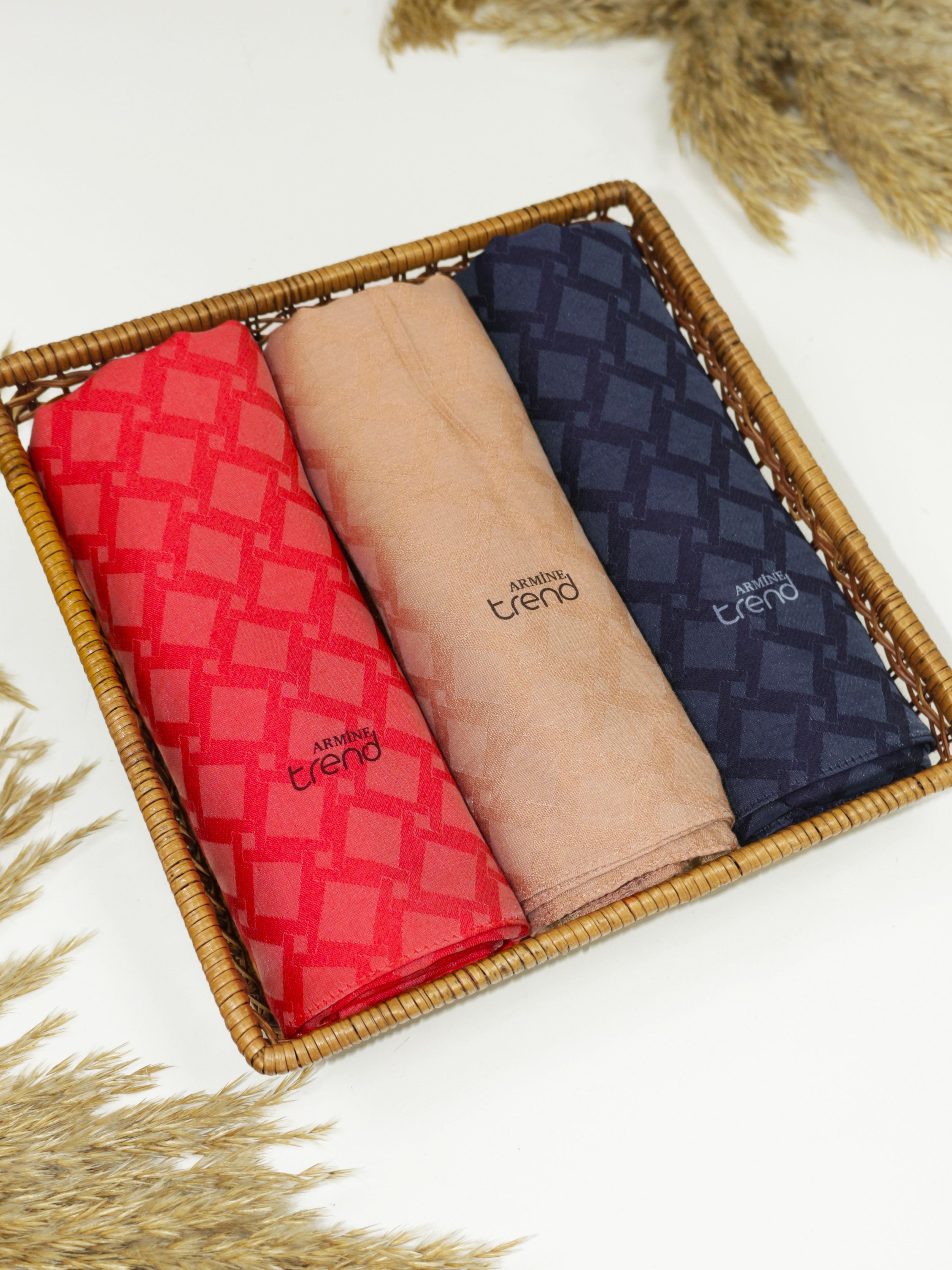 Armine Lia Pamuk Jakarlı Şal - Karo Desen - ATS1LIA - 3'lü Set -