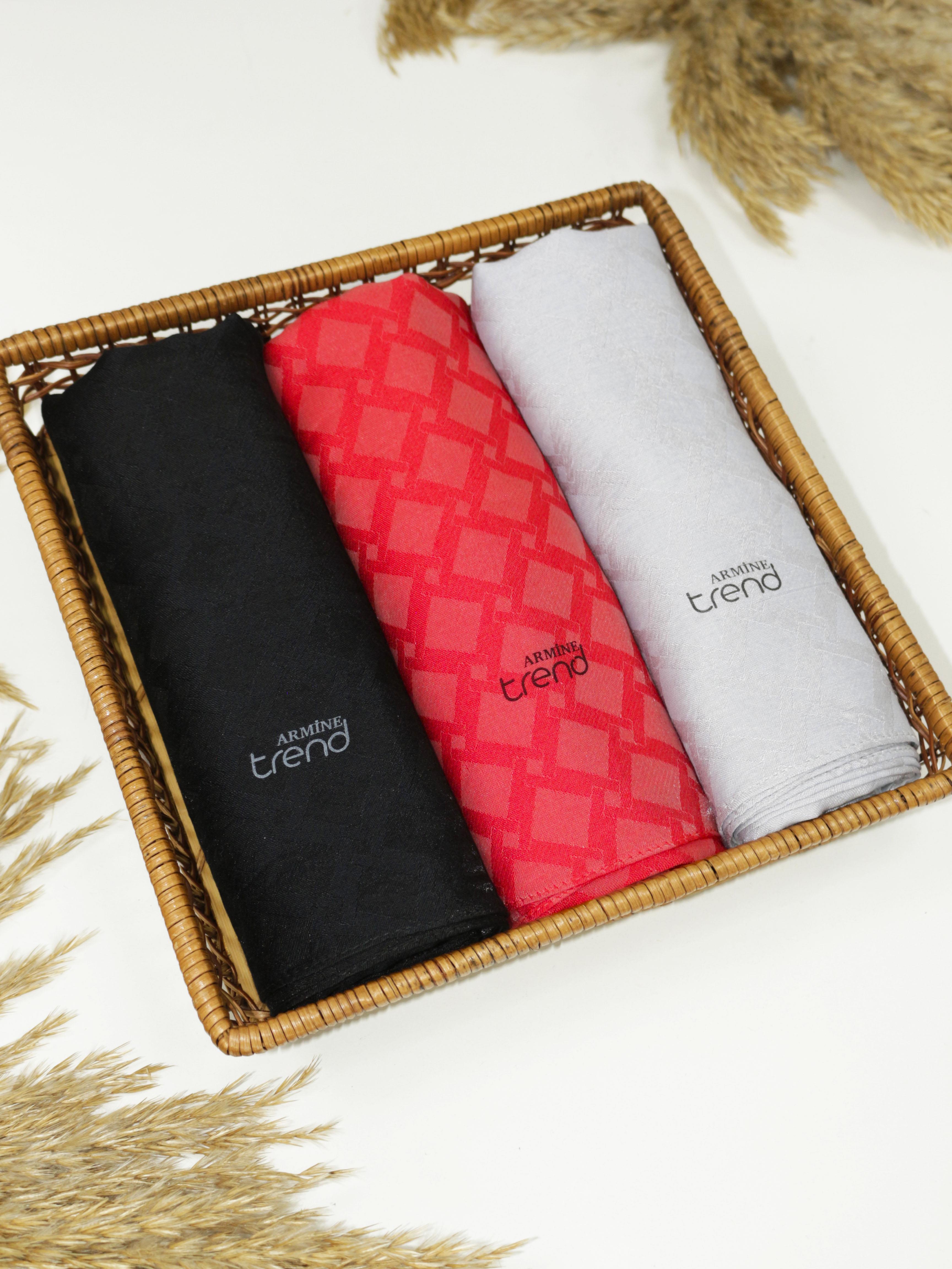 Armine Lia Pamuk Jakarlı Şal - Karo Desen - ATS1LIA - 3'lü Set -