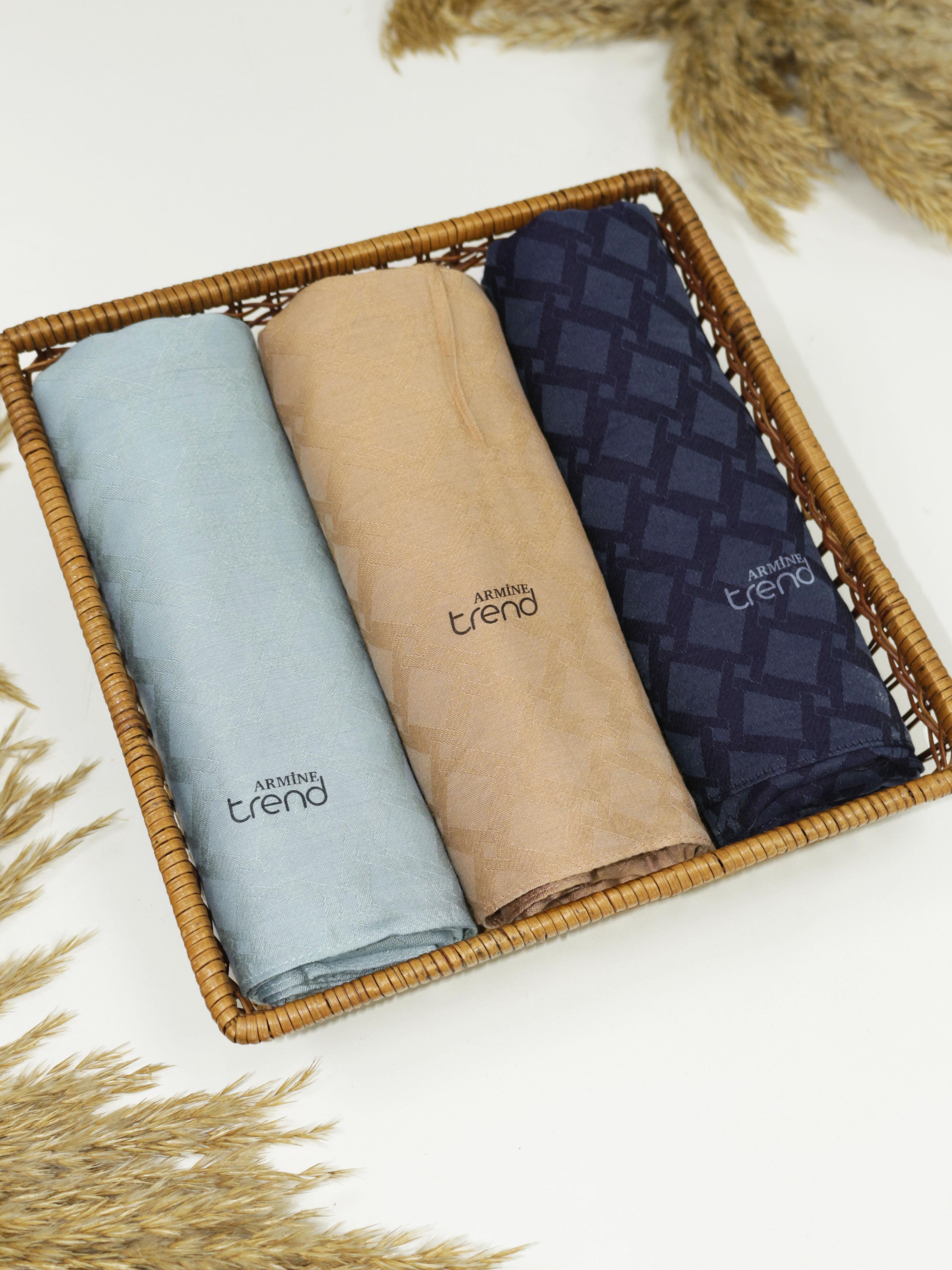 Armine Lia Pamuk Jakarlı Şal - Karo Desen - ATS1LIA - 3'lü Set -