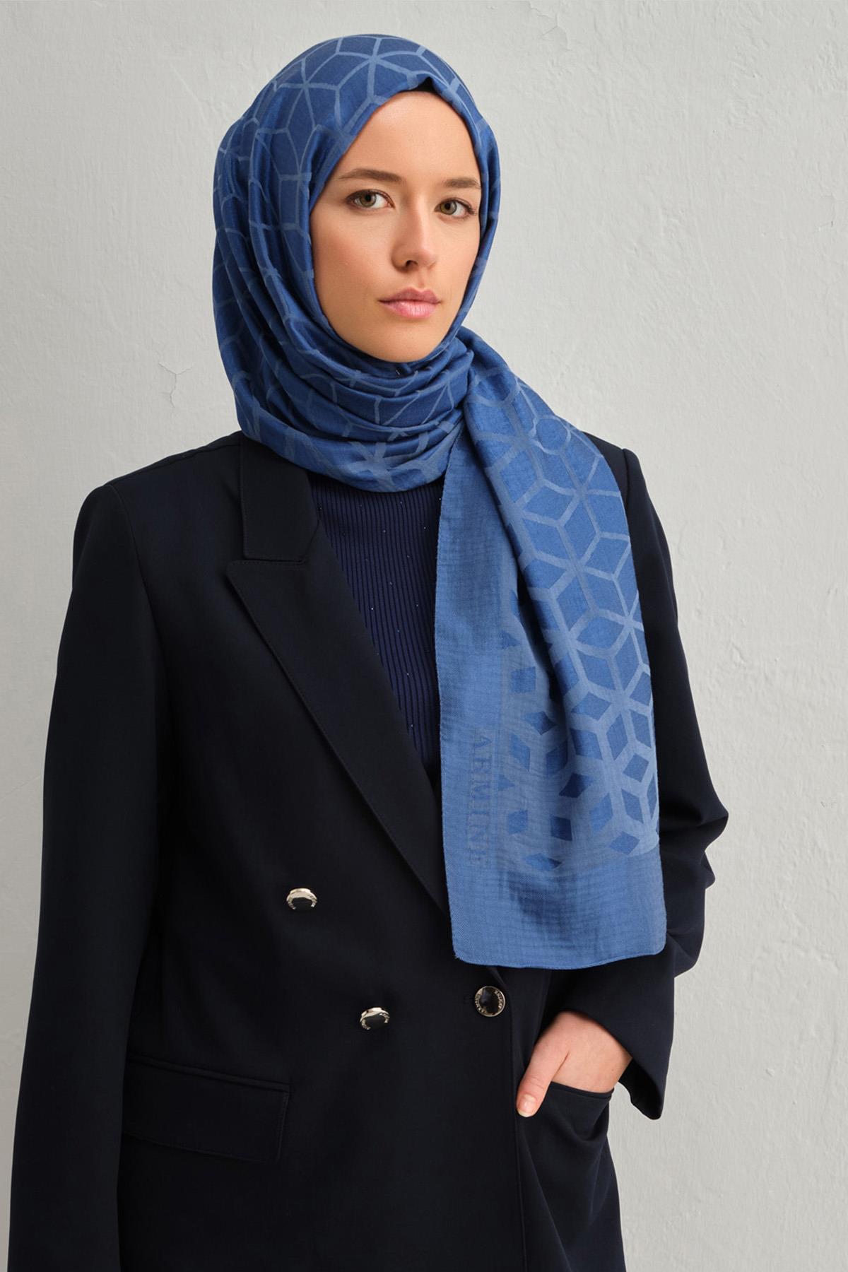 Armine Lyocell Şal 2 - Petek Desen - 1113-16 - Mavi
