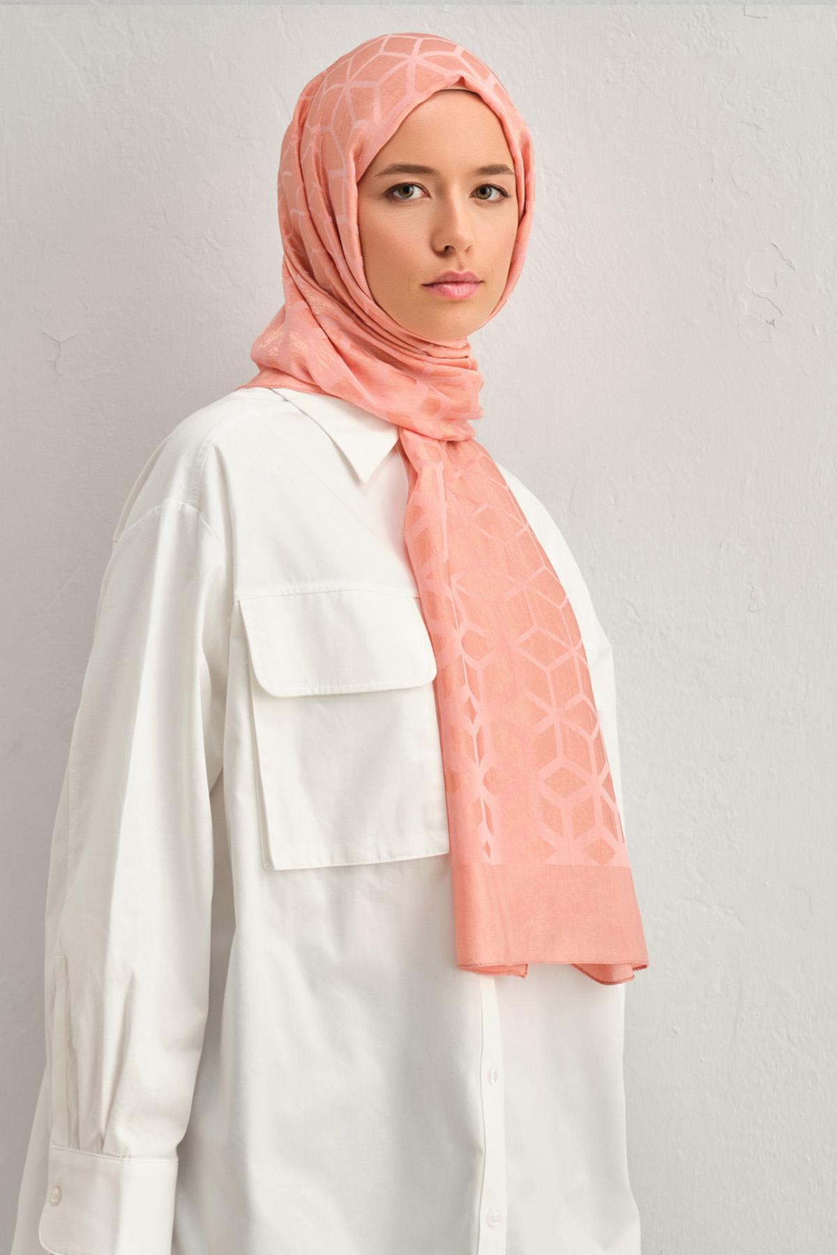 Armine Lyocell Şal 2 - Petek Desen - 1113-14 - Şeker Pembe