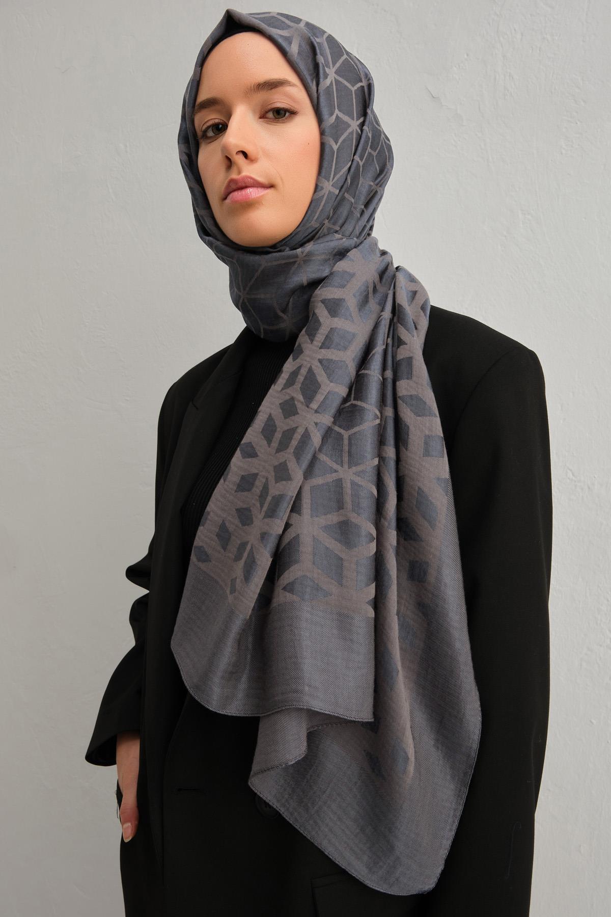 Armine Lyocell Şal 2 - Petek Desen - 1113-9 - Füme