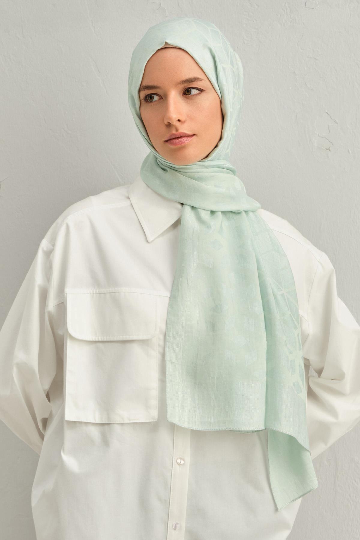 Armine Lyocell Şal 2 - Petek Desen - 1113-18 - Su Yeşili