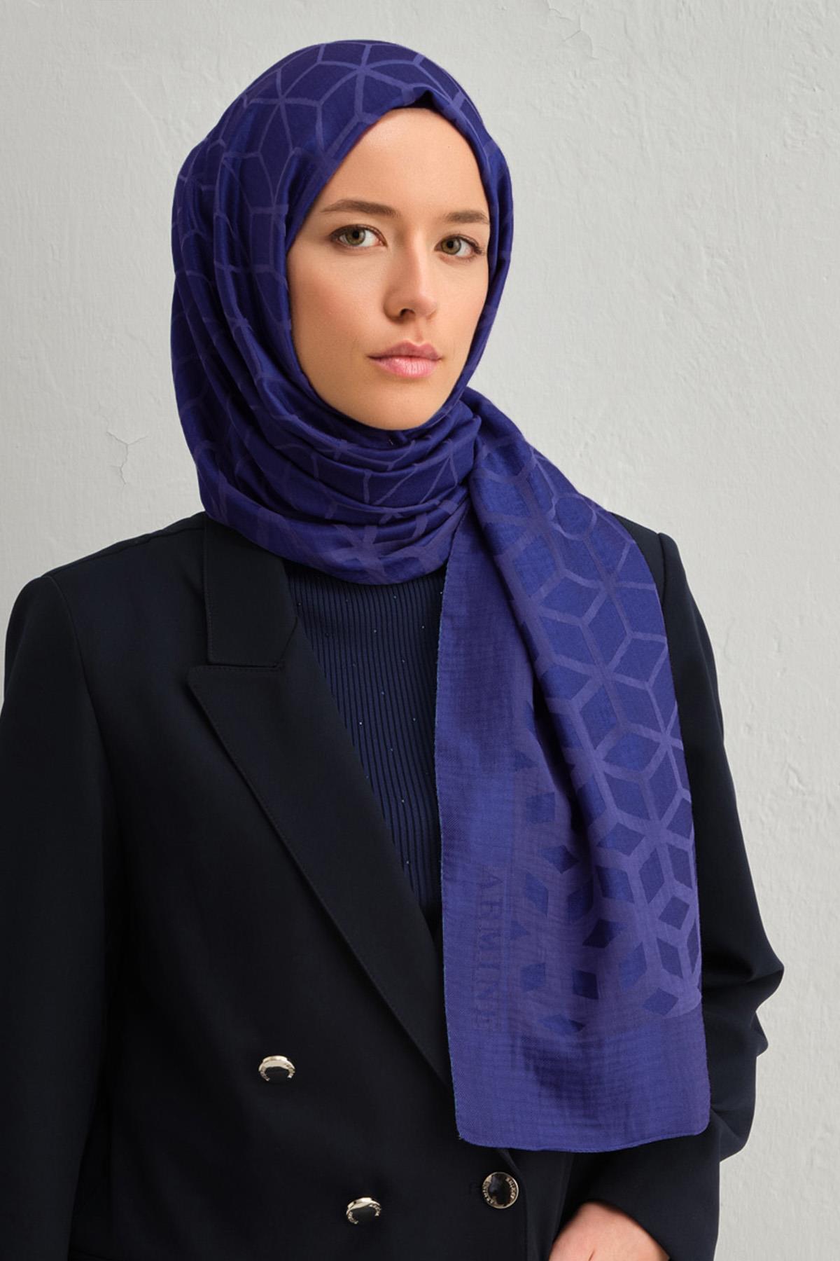 Armine Lyocell Şal 2 - Petek Desen - 112-18 - Lacivert