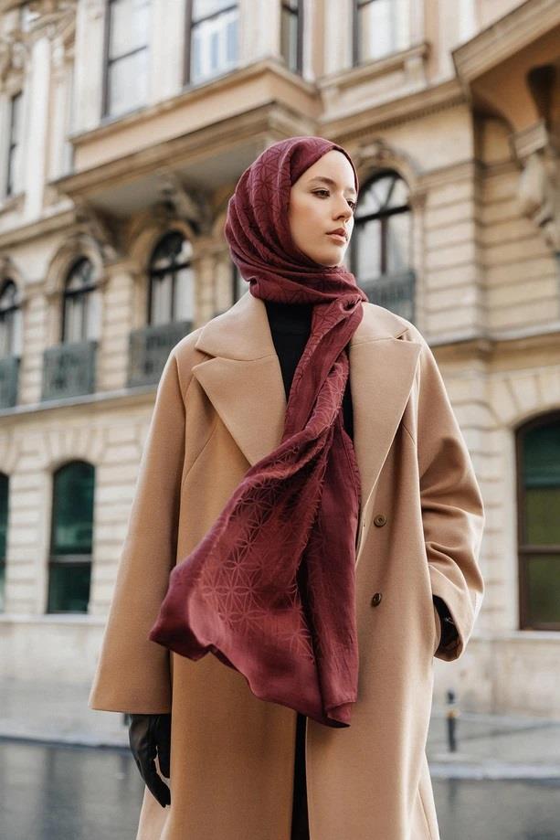 Armine Lyocell Şal 4 - Yıldız Desen - 1110-29 - Bordo