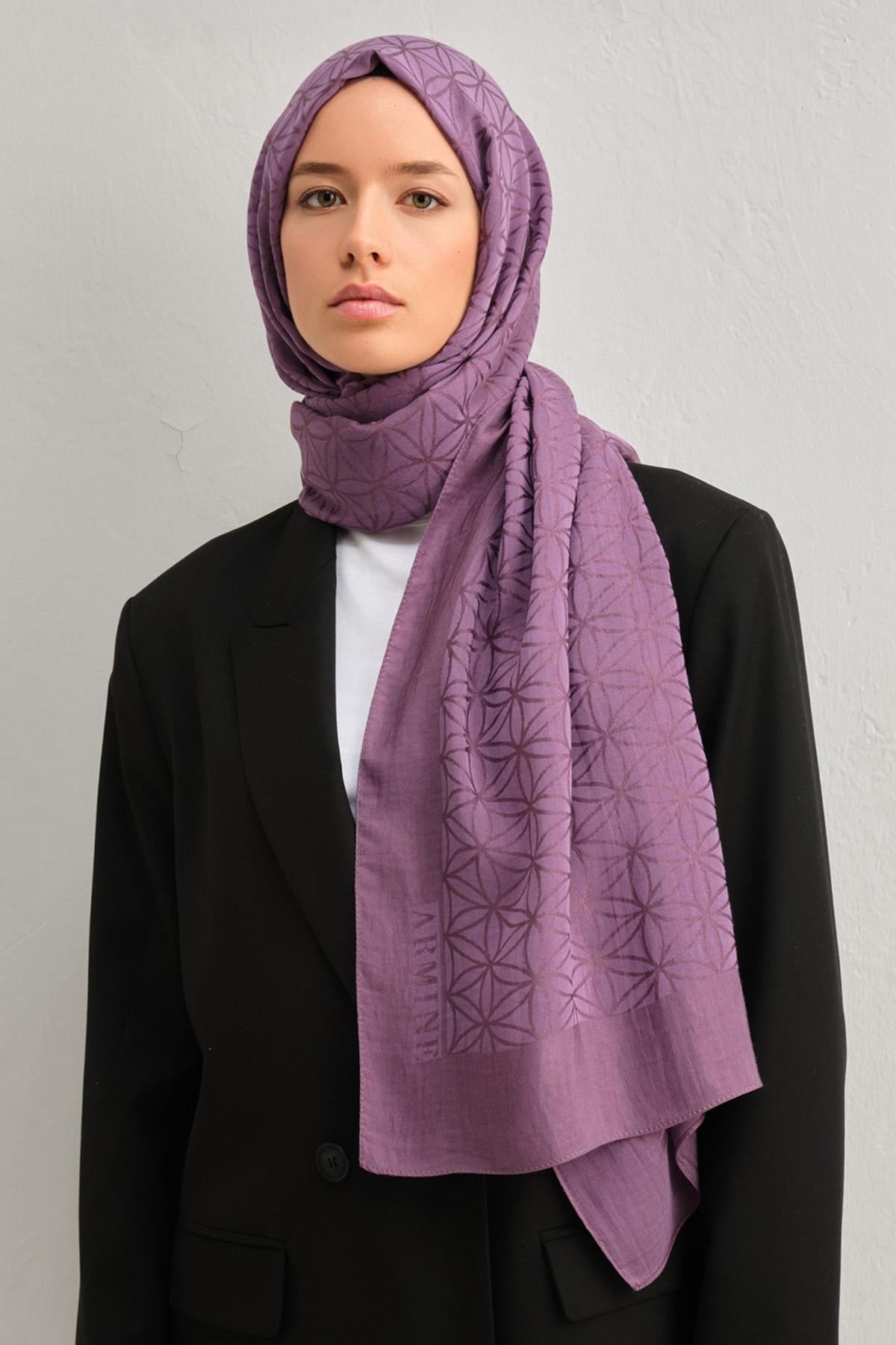 Armine Lyocell Şal 4 - Yıldız Desen - 1113-28 - Mor