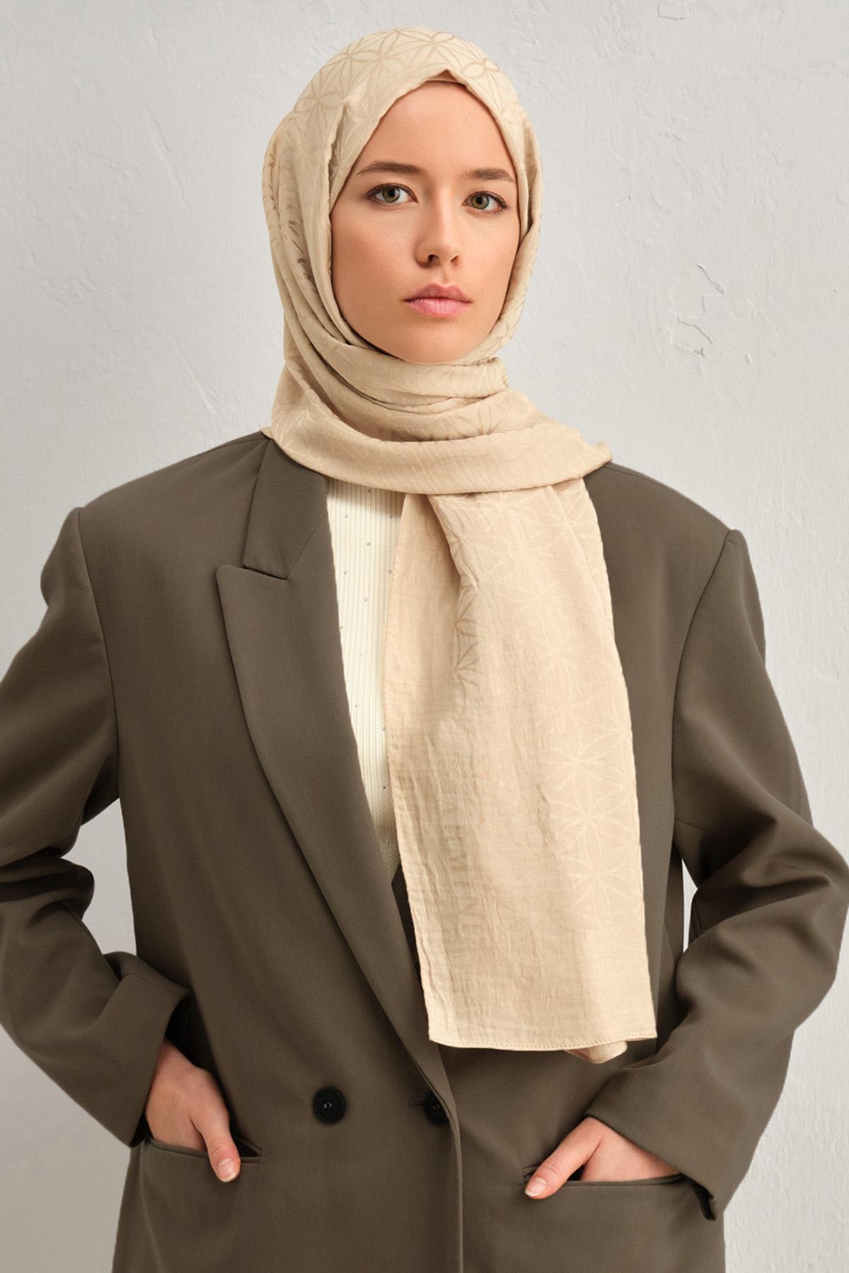 Armine Lyocell Şal 4 - Yıldız Desen - 1113-5 - Kum Beji