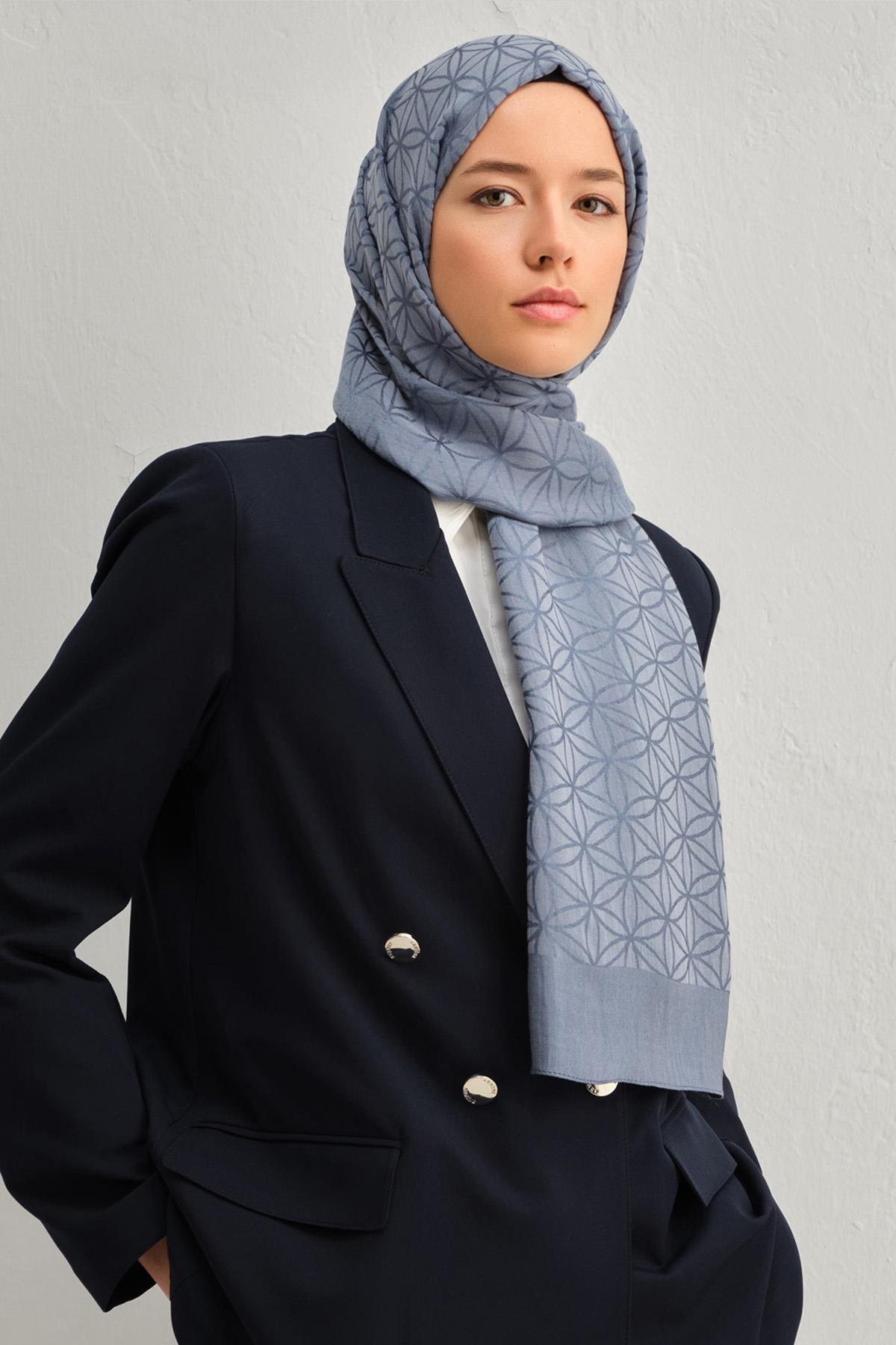 Armine Lyocell Şal 4 - Yıldız Desen - 1113-30 - İndigo