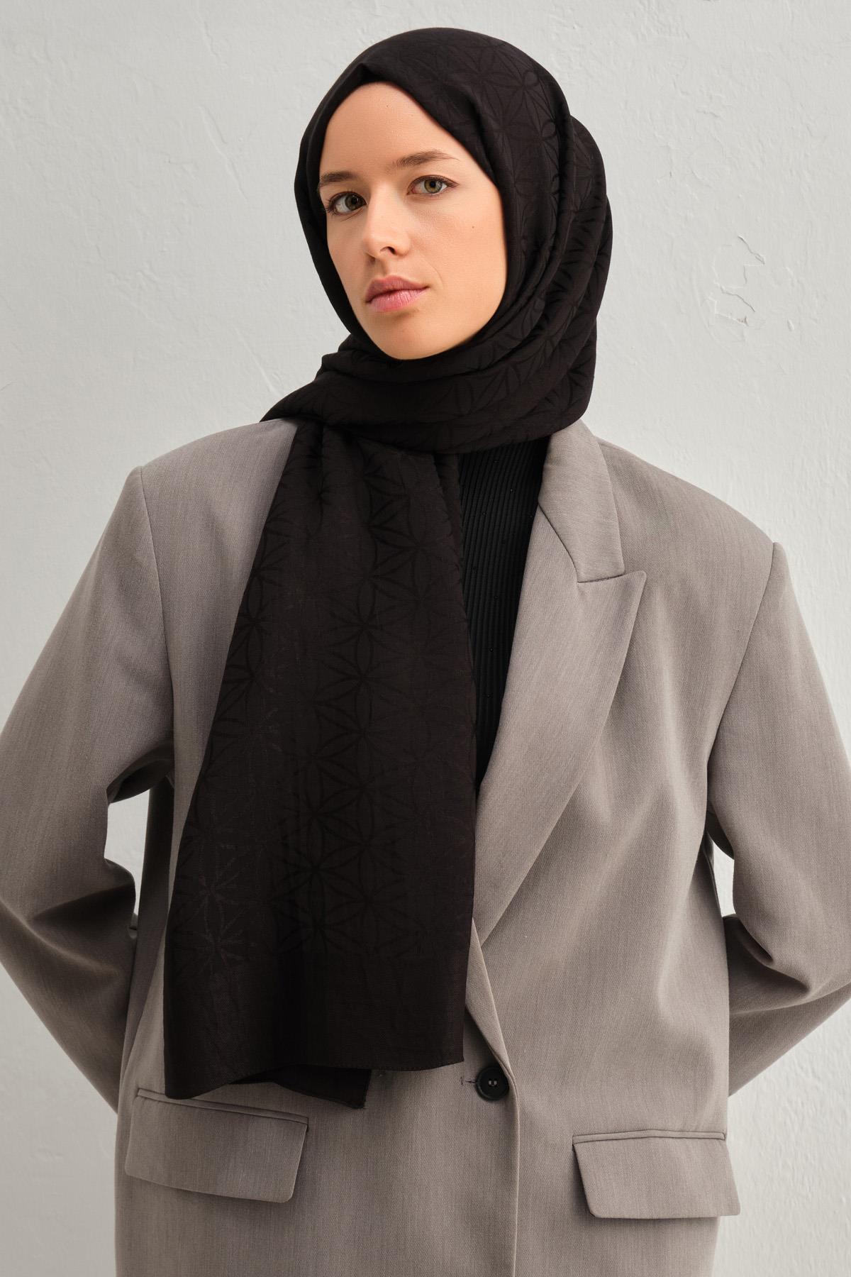 Armine Lyocell Şal 4 - Yıldız Desen - 31 - Siyah