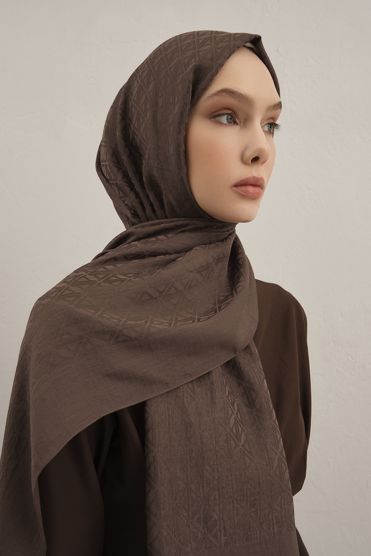 Armine Lyocell Şal - Çift A Logo Desen - ALY5-16 - Kahverengi
