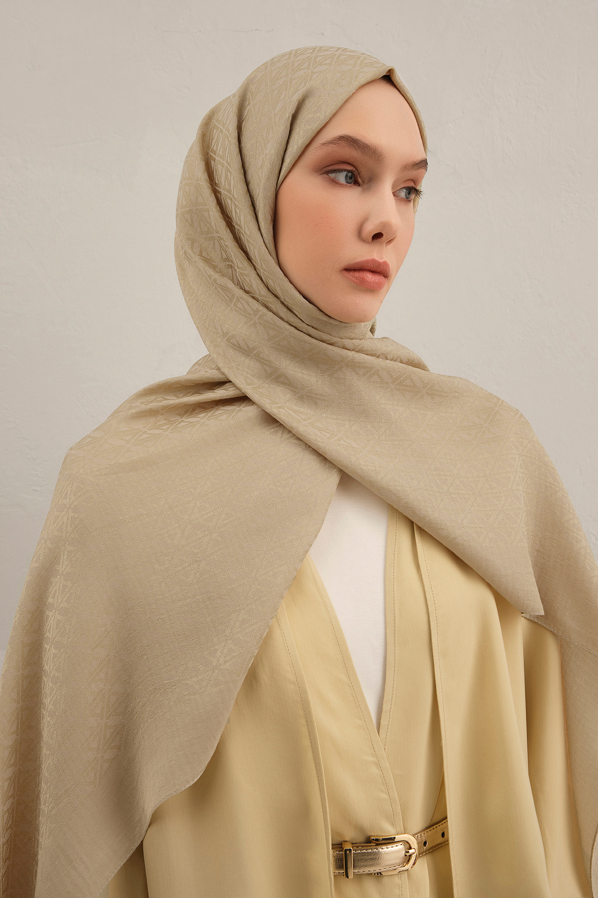 Armine Lyocell Şal - Çift A Logo Desen - ALY5-64 - Kum Beji