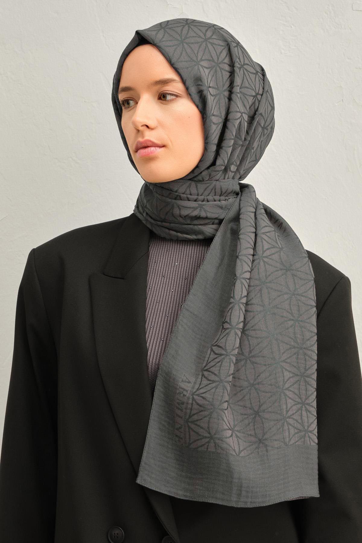 Armine Lyocell Şal - Yıldız Desen - ALY4 - 1113-9 - Füme