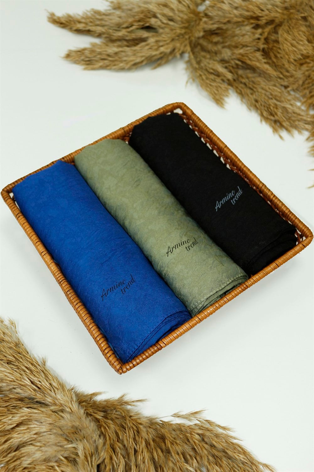 Armine Şal - Vega Bulut Desen - Modal Kumaş - 3'lü Set - Saks Mavi, Yeşil, Siyah